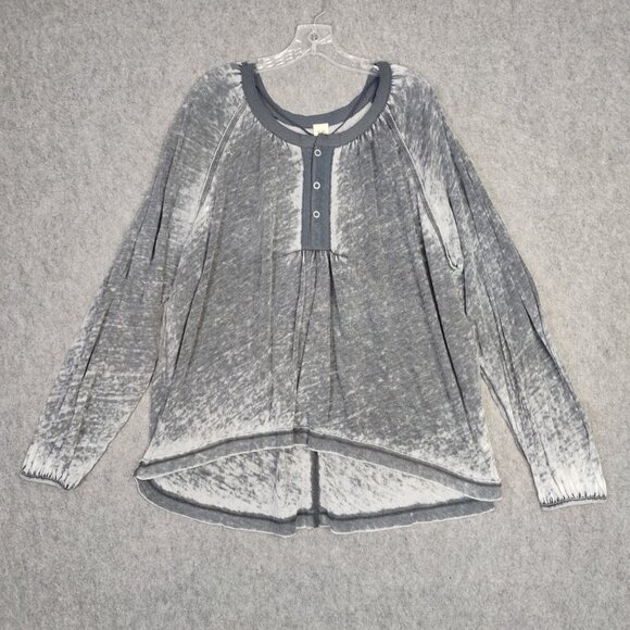 Free People Womens Tunic Gray Acadia Sz M Cotton Poly Burnout Oversized Henley - Picture 2 of 11